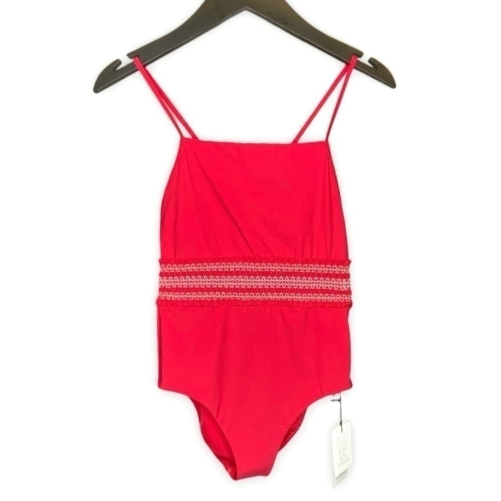 Kisuii Red X-Back One Piece Smocked Waist Bathing Suit Swimsuit Sz Small New NWT